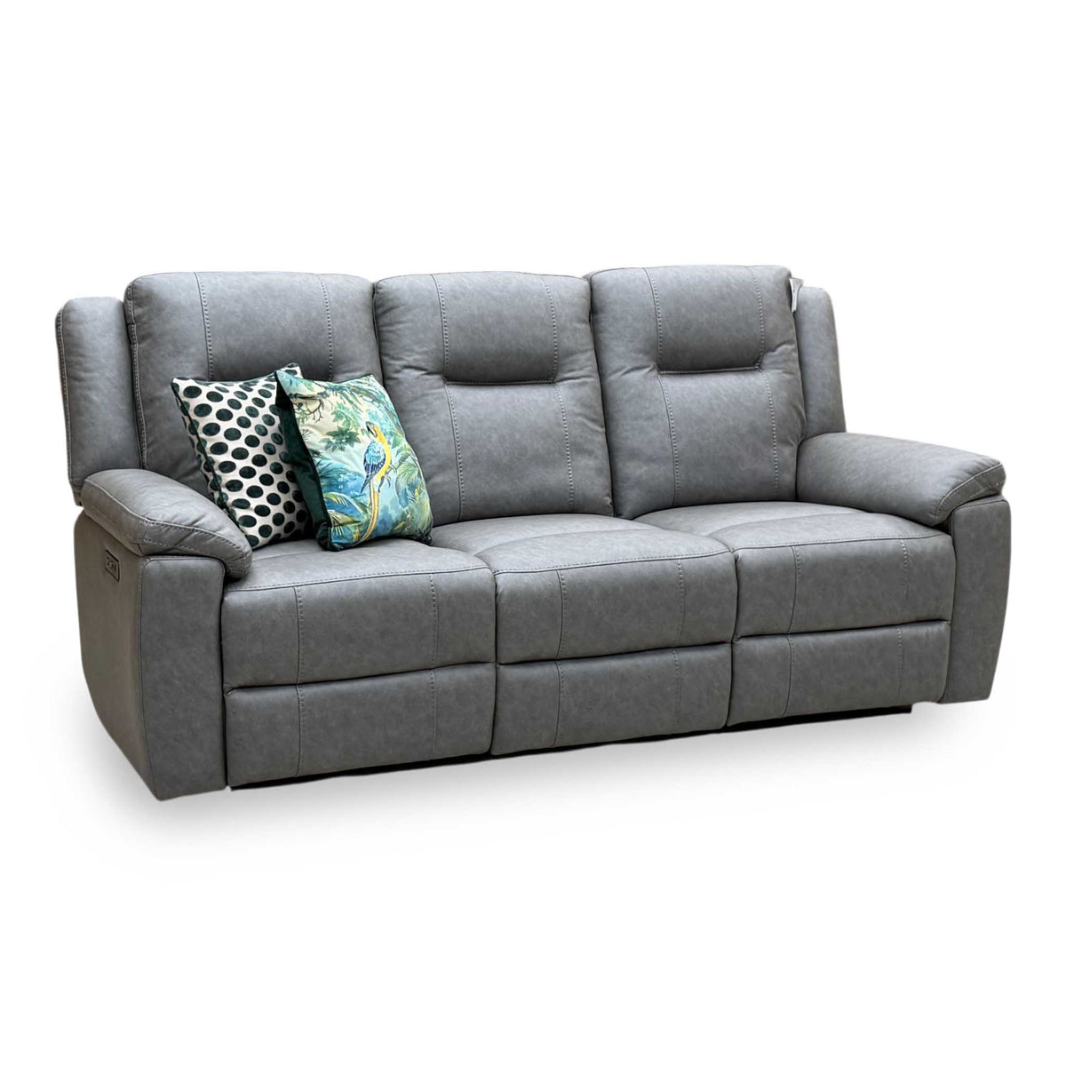‘Marlowe’ Grey Microfiber Fabric 3 Seater Power Recliner Sofa