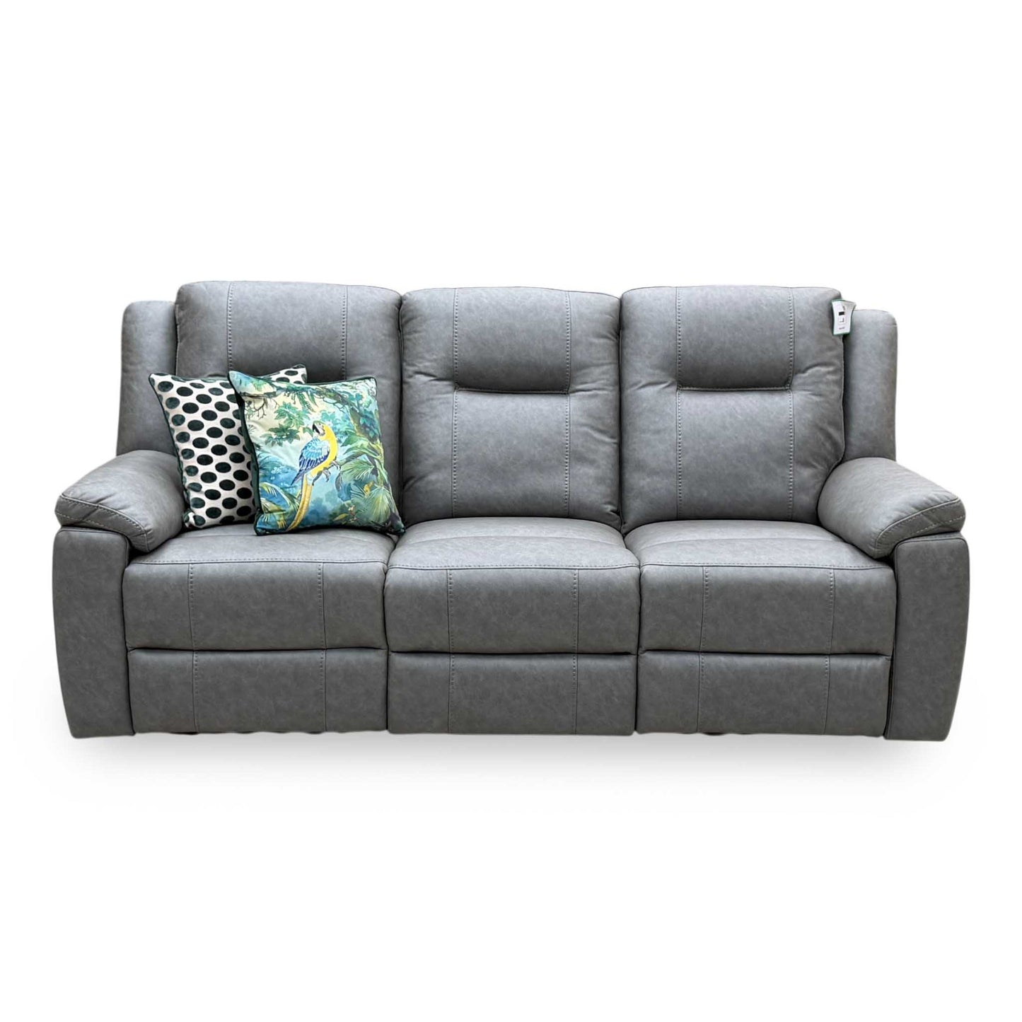 ‘Marlowe’ Grey Microfiber Fabric 3 Seater Power Recliner Sofa