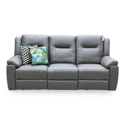 ‘Marlowe’ Grey Microfiber Fabric 3 Seater Power Recliner Sofa