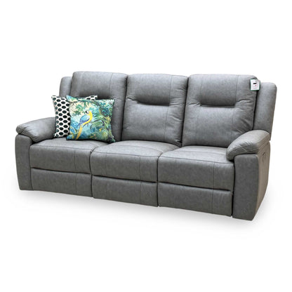 ‘Marlowe’ Grey Microfiber Fabric 3 Seater Power Recliner Sofa