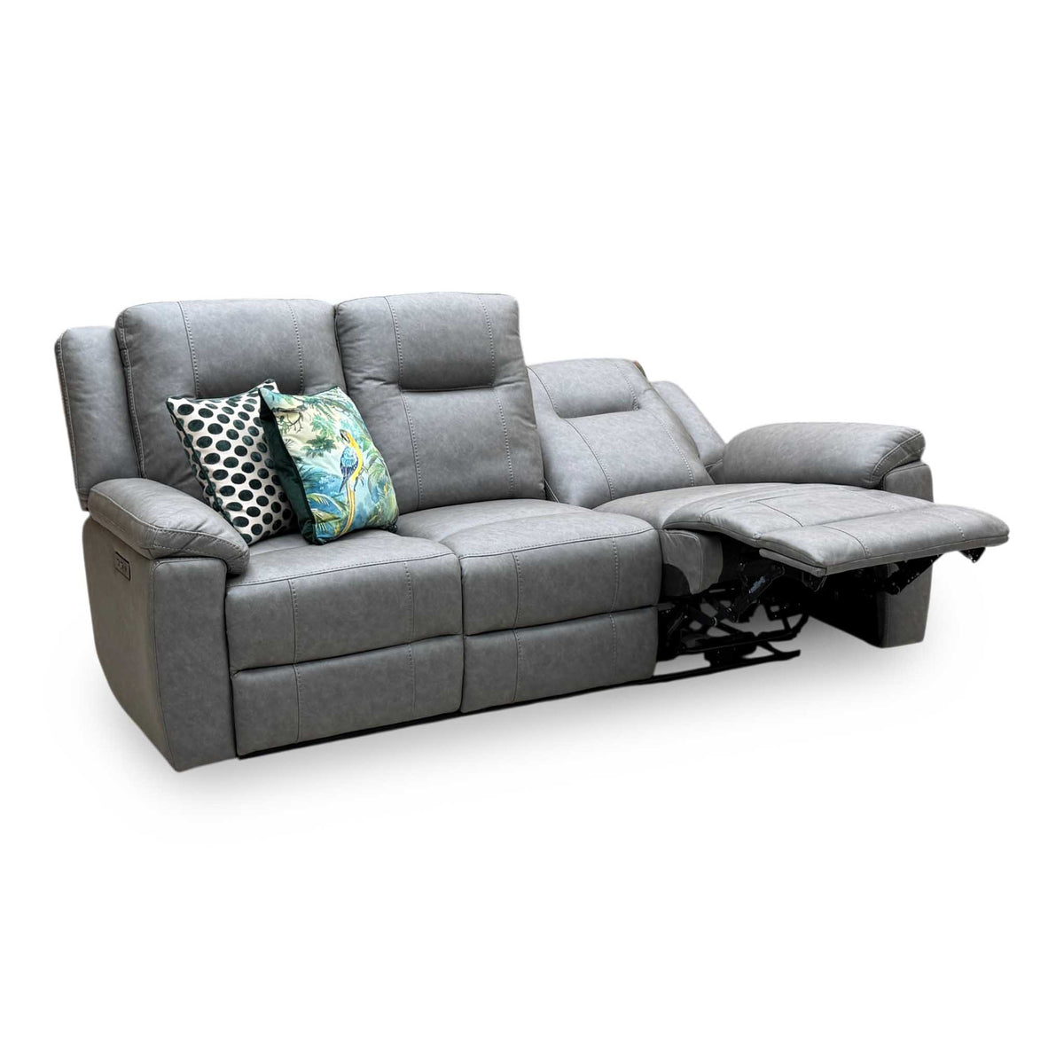 ‘Marlowe’ Grey Microfiber Fabric 3 Seater Power Recliner Sofa