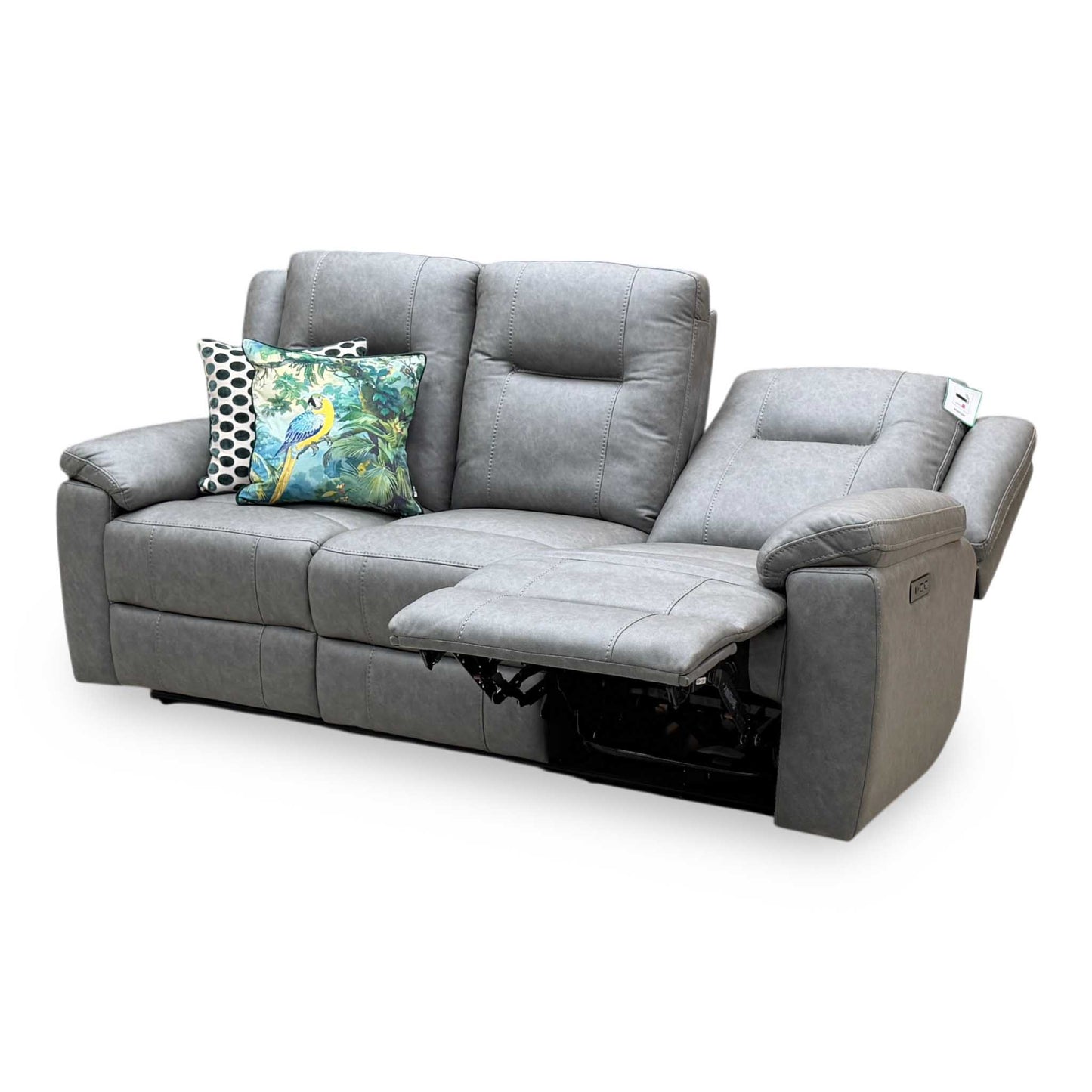 ‘Marlowe’ Grey Microfiber Fabric 3 Seater Power Recliner Sofa