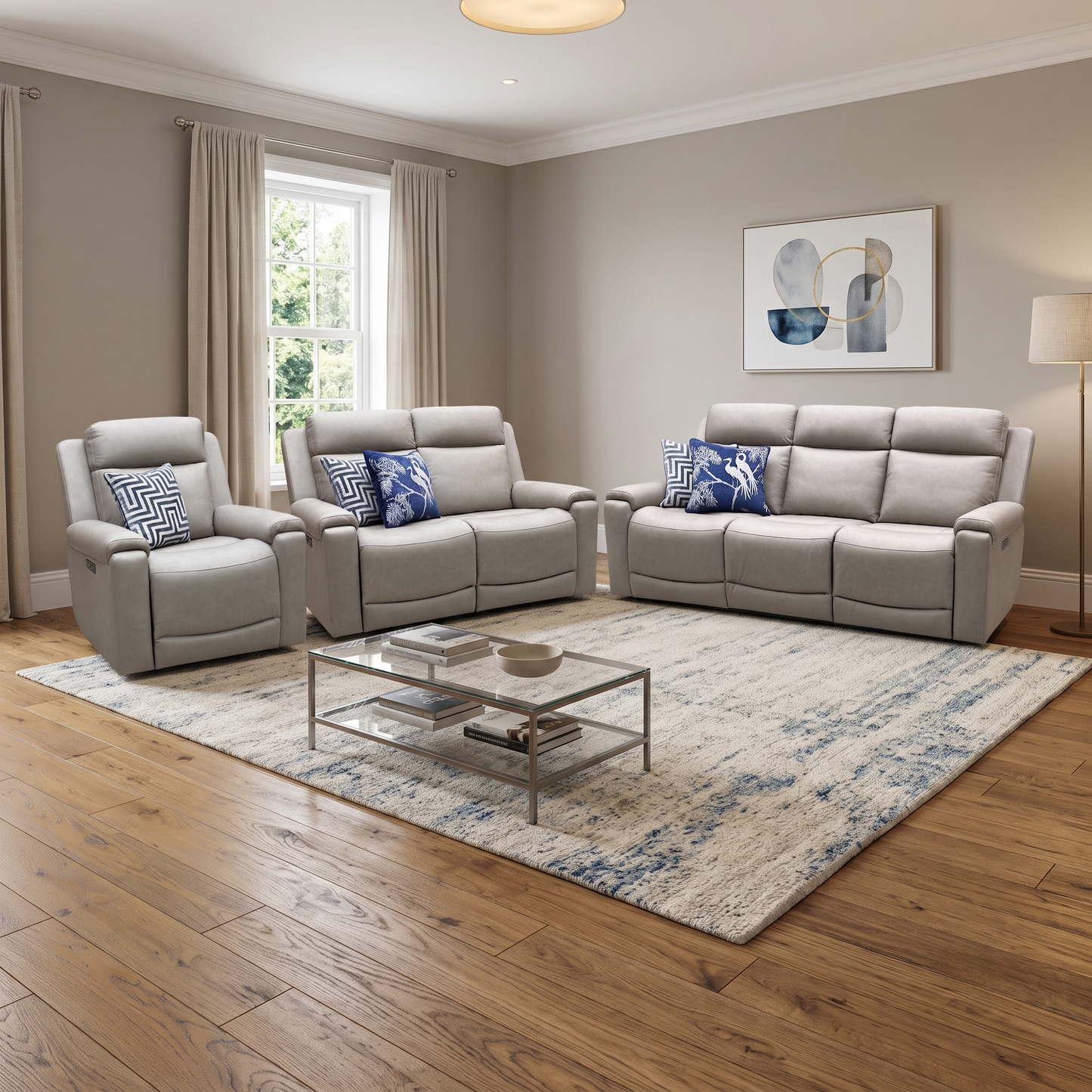 ‘Nova’ Taupe Grey Microfiber Fabric 3 + 2 Seater Power Recliner with Power Armchair Sofa Set