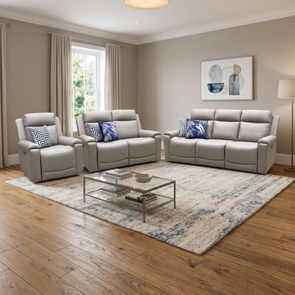 ‘Nova’ Taupe Grey Microfiber Fabric 3 + 2 Seater Power Recliner with Power Armchair Sofa Set