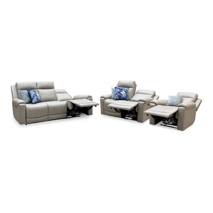 ‘Nova’ Taupe Grey Microfiber Fabric 3 + 2 Seater Power Recliner with Power Armchair Sofa Set