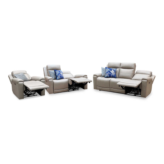 ‘Nova’ Taupe Grey Microfiber Fabric 3 + 2 Seater Power Recliner with Power Armchair Sofa Set