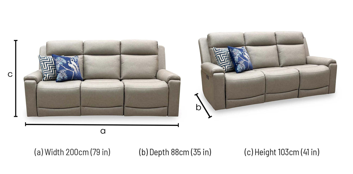 'Nova’ Taupe Grey Microfiber Fabric 3 Seater Power Recliner Sofa