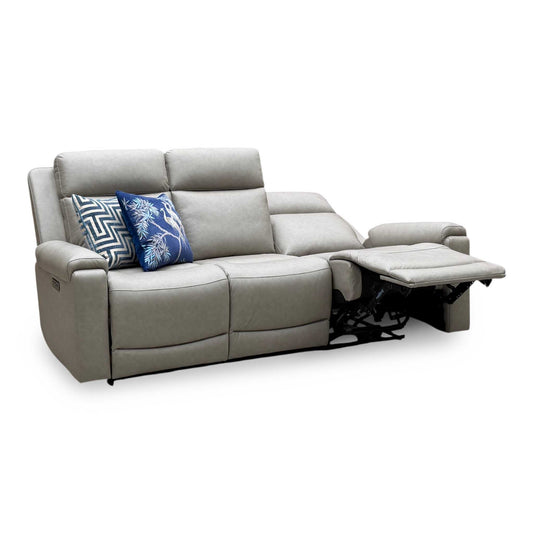 'Nova’ Taupe Grey Microfiber Fabric 3 Seater Power Recliner Sofa