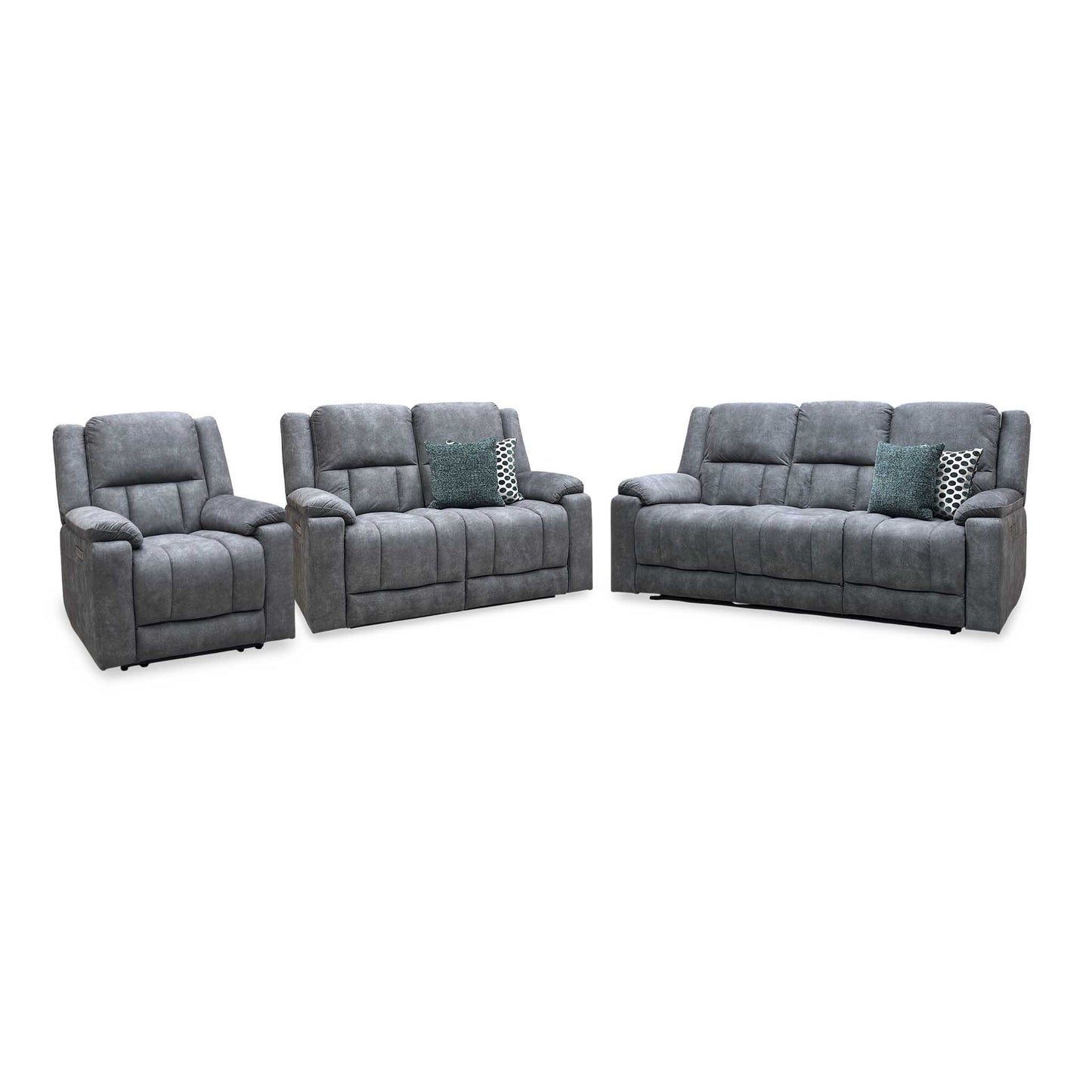 ‘Savoy’ Dark Grey Microfiber Fabric 3 + 2 Seater Power Recliner with Power Armchair Sofa Set