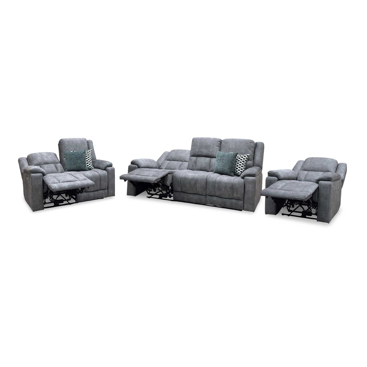 ‘Savoy’ Dark Grey Microfiber Fabric 3 + 2 Seater Power Recliner with Power Armchair Sofa Set