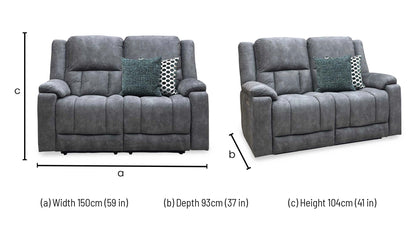 ‘Savoy’ Dark Grey Microfiber Fabric 2 Seater Power Recliner Sofa
