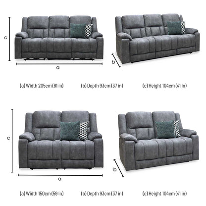 ‘Savoy’ Dark Grey Microfiber Fabric 3 + 2 Seater Power Recliner with Power Armchair Sofa Set