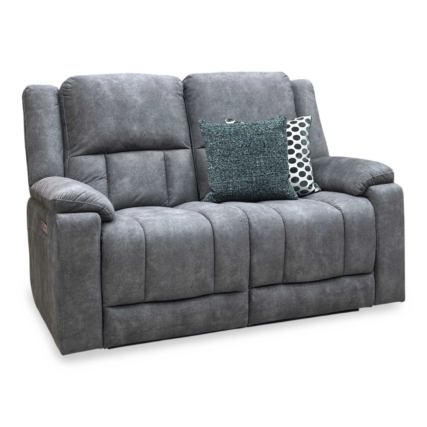 ‘Savoy’ Dark Grey Microfiber Fabric 2 Seater Power Recliner Sofa
