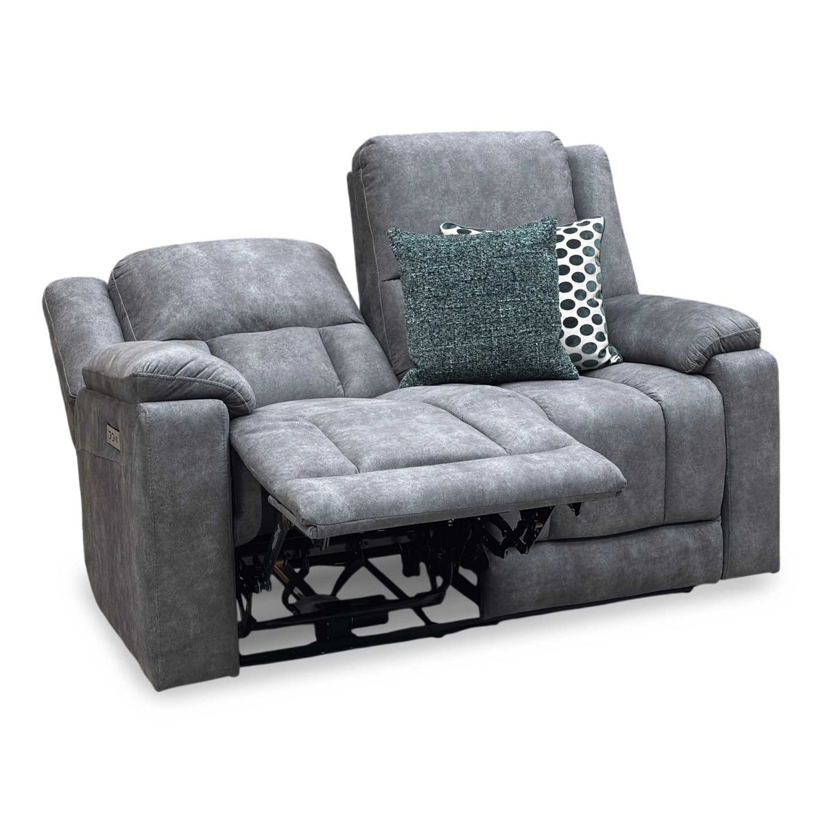 ‘Savoy’ Dark Grey Microfiber Fabric 2 Seater Power Recliner Sofa