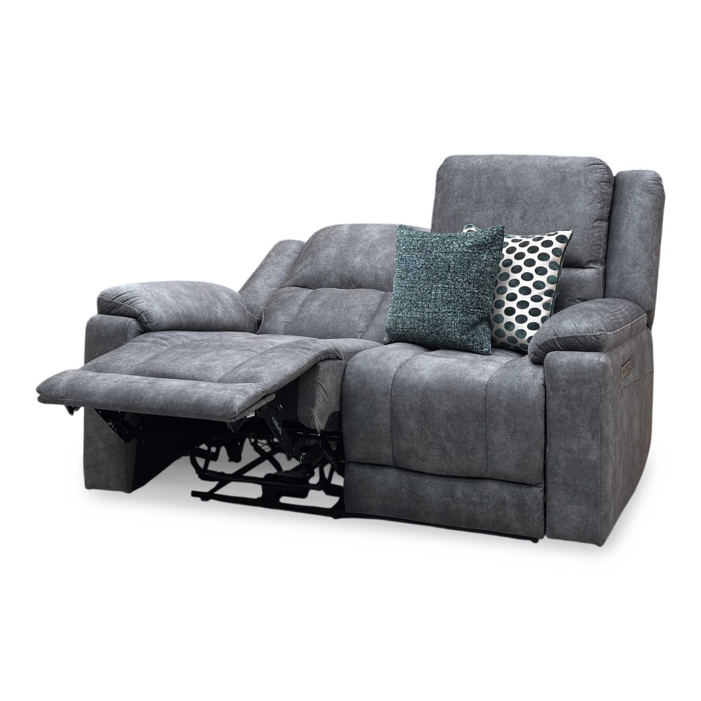 ‘Savoy’ Dark Grey Microfiber Fabric 2 Seater Power Recliner Sofa