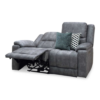 ‘Savoy’ Dark Grey Microfiber Fabric 2 Seater Power Recliner Sofa