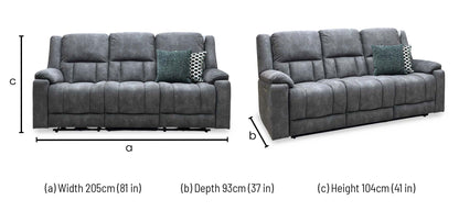 ‘Savoy’ Dark Grey Microfiber Fabric 3 Seater Power Recliner Sofa