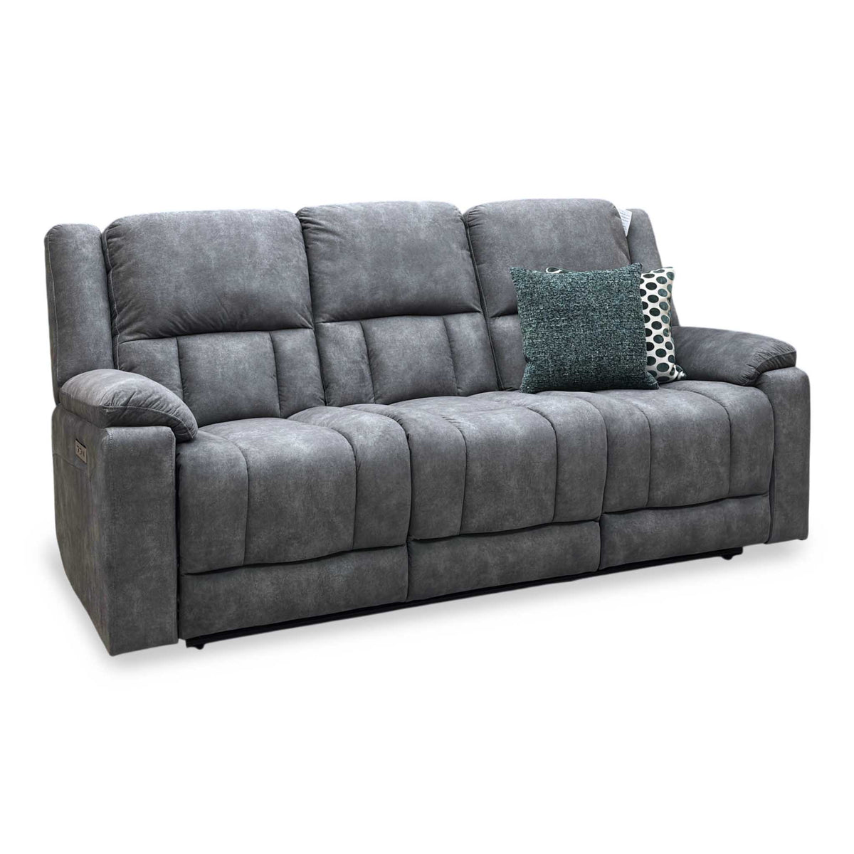 ‘Savoy’ Dark Grey Microfiber Fabric 3 Seater Power Recliner Sofa
