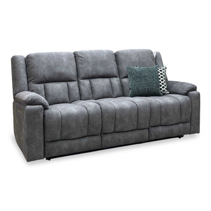 ‘Savoy’ Dark Grey Microfiber Fabric 3 Seater Power Recliner Sofa