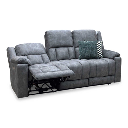 ‘Savoy’ Dark Grey Microfiber Fabric 3 Seater Power Recliner Sofa