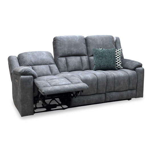 ‘Savoy’ Dark Grey Microfiber Fabric 3 Seater Power Recliner Sofa