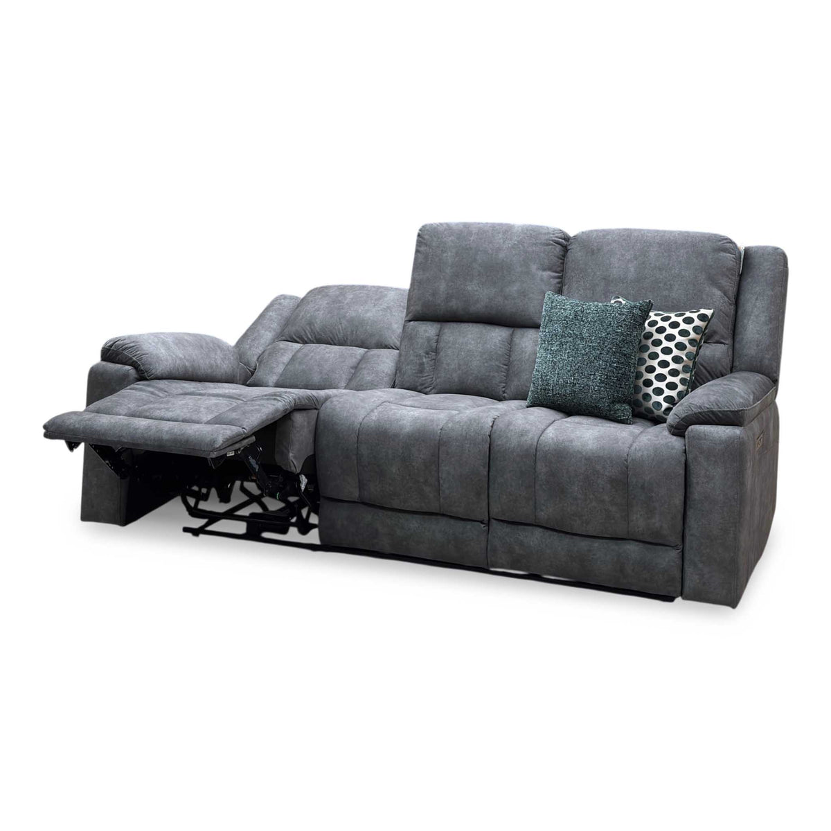 ‘Savoy’ Dark Grey Microfiber Fabric 3 Seater Power Recliner Sofa