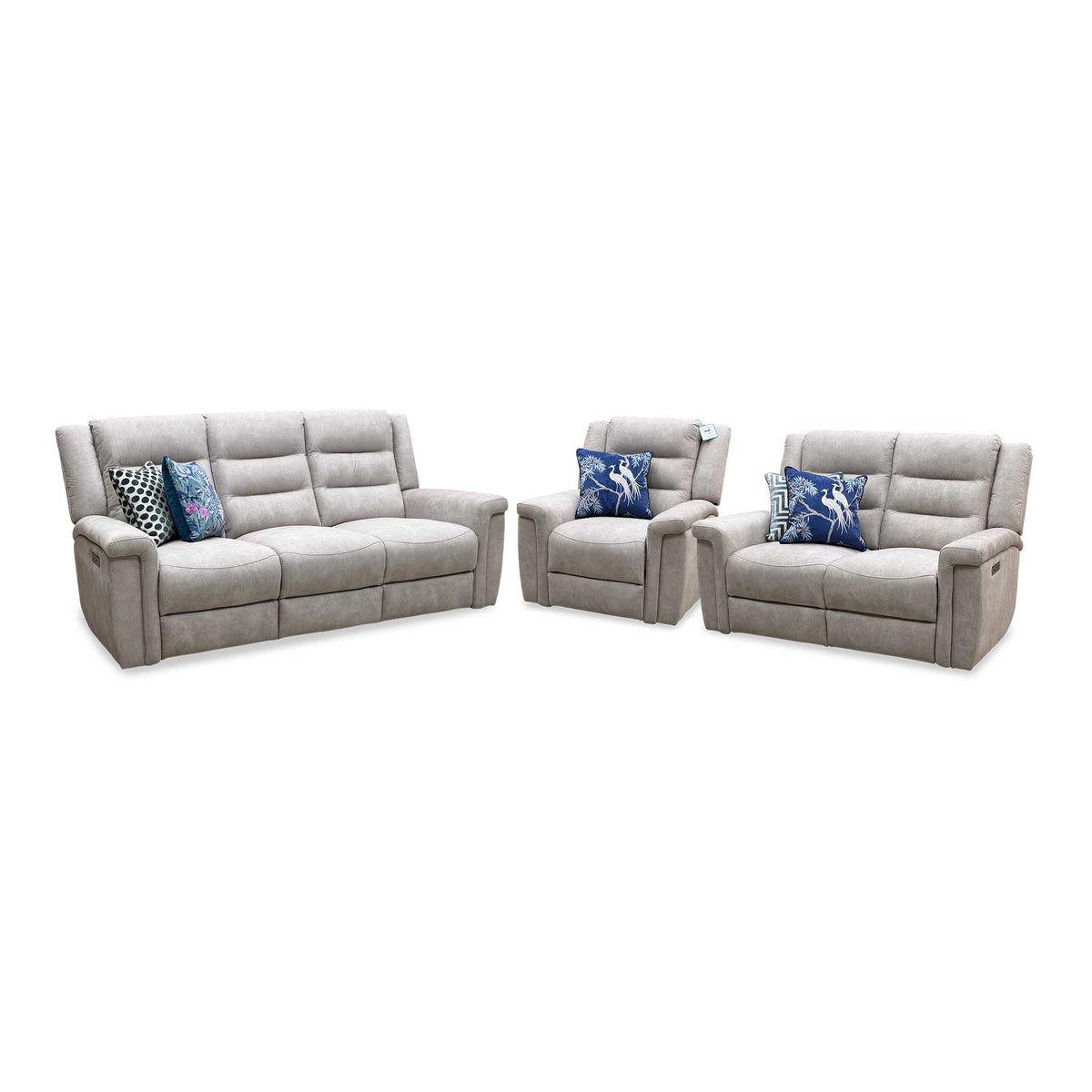 ‘Vega’ Beige Microfiber Fabric 3 + 2 Seater Power Recliner with Power Armchair Sofa Set