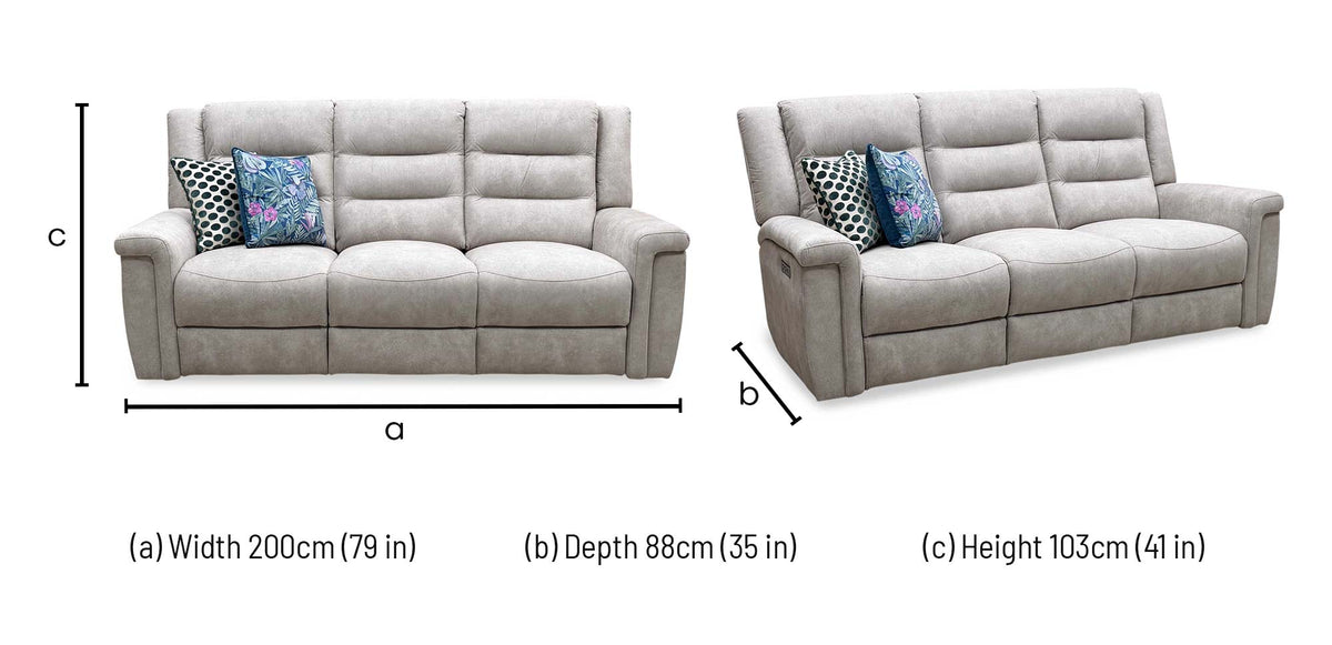 'Vega’ Beige Microfiber Fabric 3 Seater Power Recliner Sofa