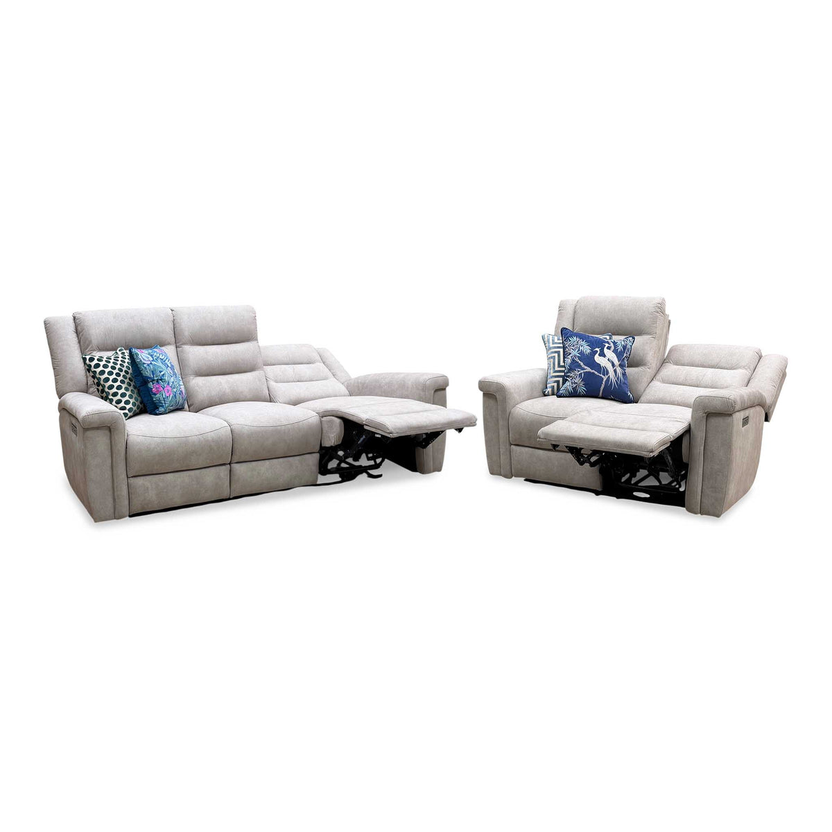 'Vega' Beige Microfiber Fabric 3 + 2 Seater Power Recliner Sofa Set