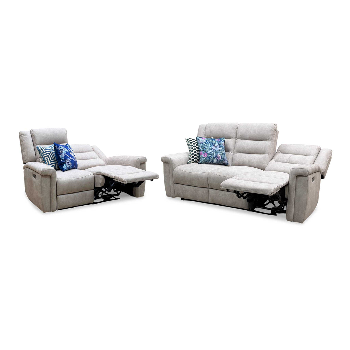 'Vega' Beige Microfiber Fabric 3 + 2 Seater Power Recliner Sofa Set
