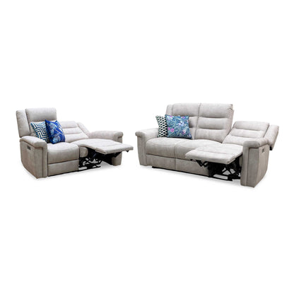 'Vega' Beige Microfiber Fabric 3 + 2 Seater Power Recliner Sofa Set