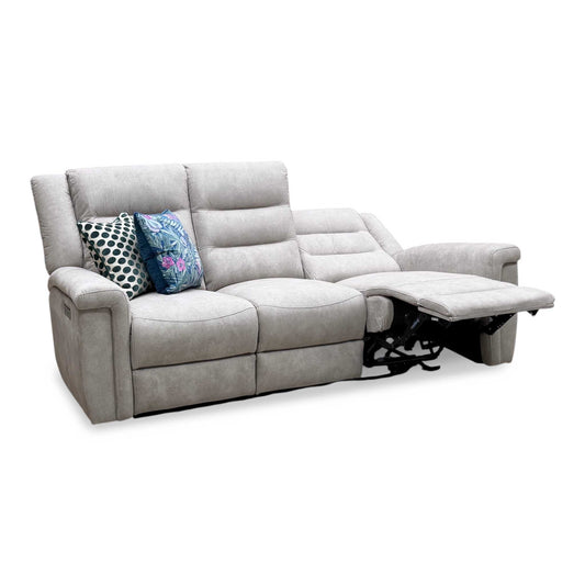 'Vega’ Beige Microfiber Fabric 3 Seater Power Recliner Sofa