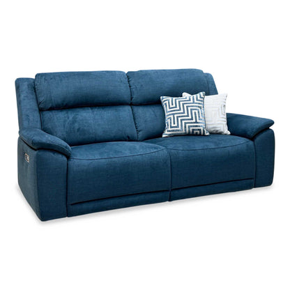 ‘Utah’ Giula Dark Blue Velvet Fabric 3 Seater Power Recliner Sofa with Power Headrests and Power Lumbar