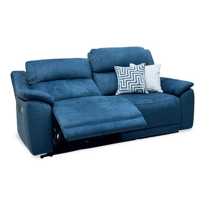 ‘Utah’ Giula Dark Blue Velvet Fabric 3 Seater Power Recliner Sofa with Power Headrests and Power Lumbar