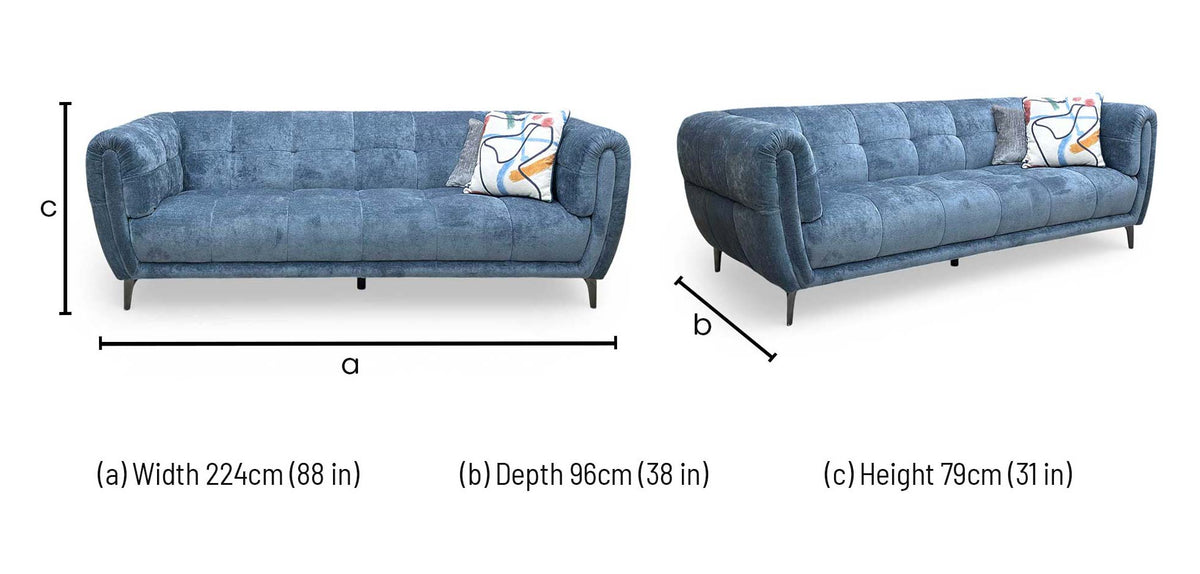 Ideal Home 'Sienna' Hudson Ocean Blue 25315 Fabric 3 + 3 Seater Sofa Set