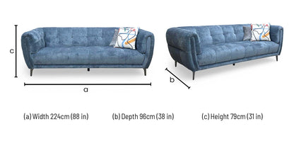Ideal Home 'Sienna' Hudson Ocean Blue 25315 Fabric 3 + 3 Seater Sofa Set