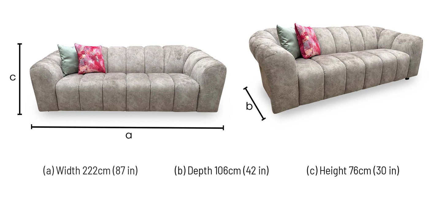 'Rhianna' Mink Velvet Fabric 3 Seater Sofa