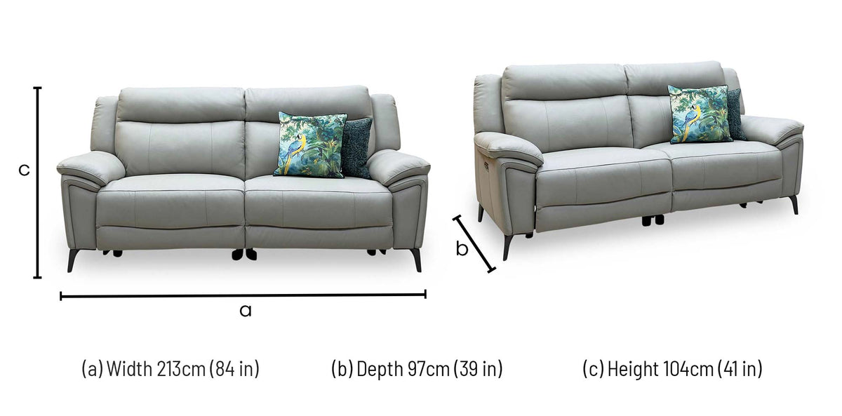 ‘Panache’ Lead Grey Leather 3 Seater Power Recliner Sofa with Power Headrests
