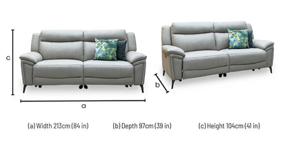 ‘Panache’ Lead Grey Leather 3 Seater Power Recliner Sofa with Power Headrests