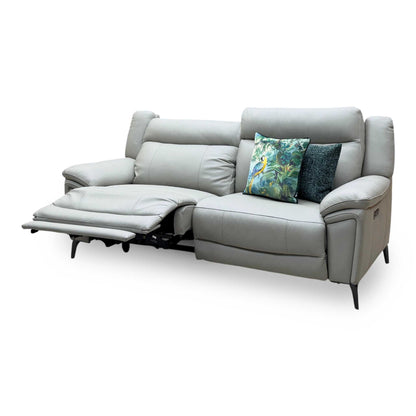 ‘Panache’ Lead Grey Leather 3 Seater Power Recliner Sofa with Power Headrests
