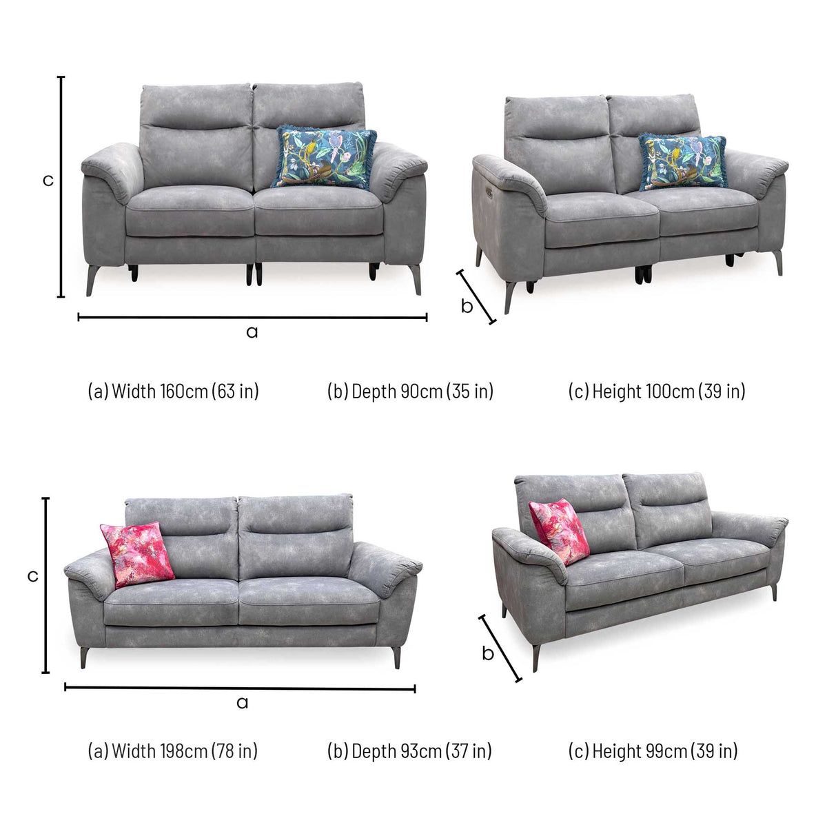'Morgan' Dexter Mocha Grey Velvet Fabric Set: 3 Seater Standard Sofa + 2 Seater Power Recliner Sofa Set