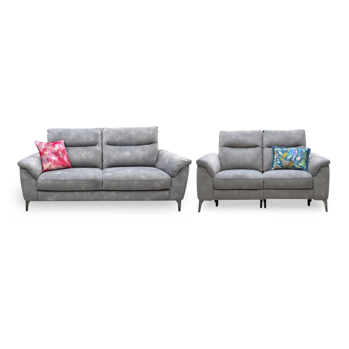 'Morgan' Dexter Mocha Grey Velvet Fabric Set: 3 Seater Standard Sofa + 2 Seater Power Recliner Sofa Set