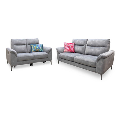 'Morgan' Dexter Mocha Grey Velvet Fabric Set: 3 Seater Standard Sofa + 2 Seater Power Recliner Sofa Set