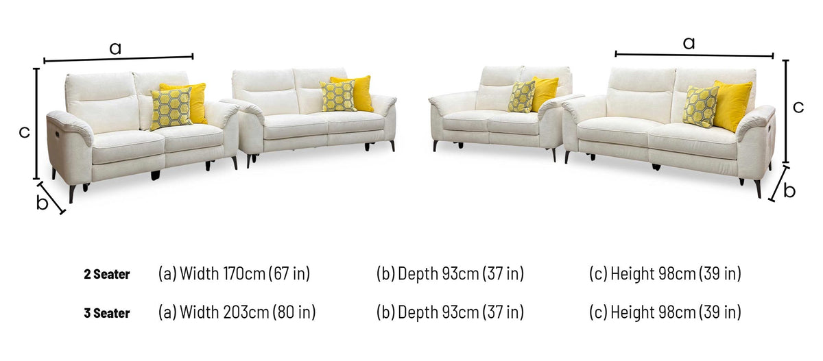 Morgan Hudson Ivory White Fabric 3 + 2 Seater Power Recliner Sofa Set – view 10