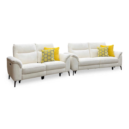 Morgan Hudson Ivory White Fabric 3 + 2 Seater Power Recliner Sofa Set – view 4