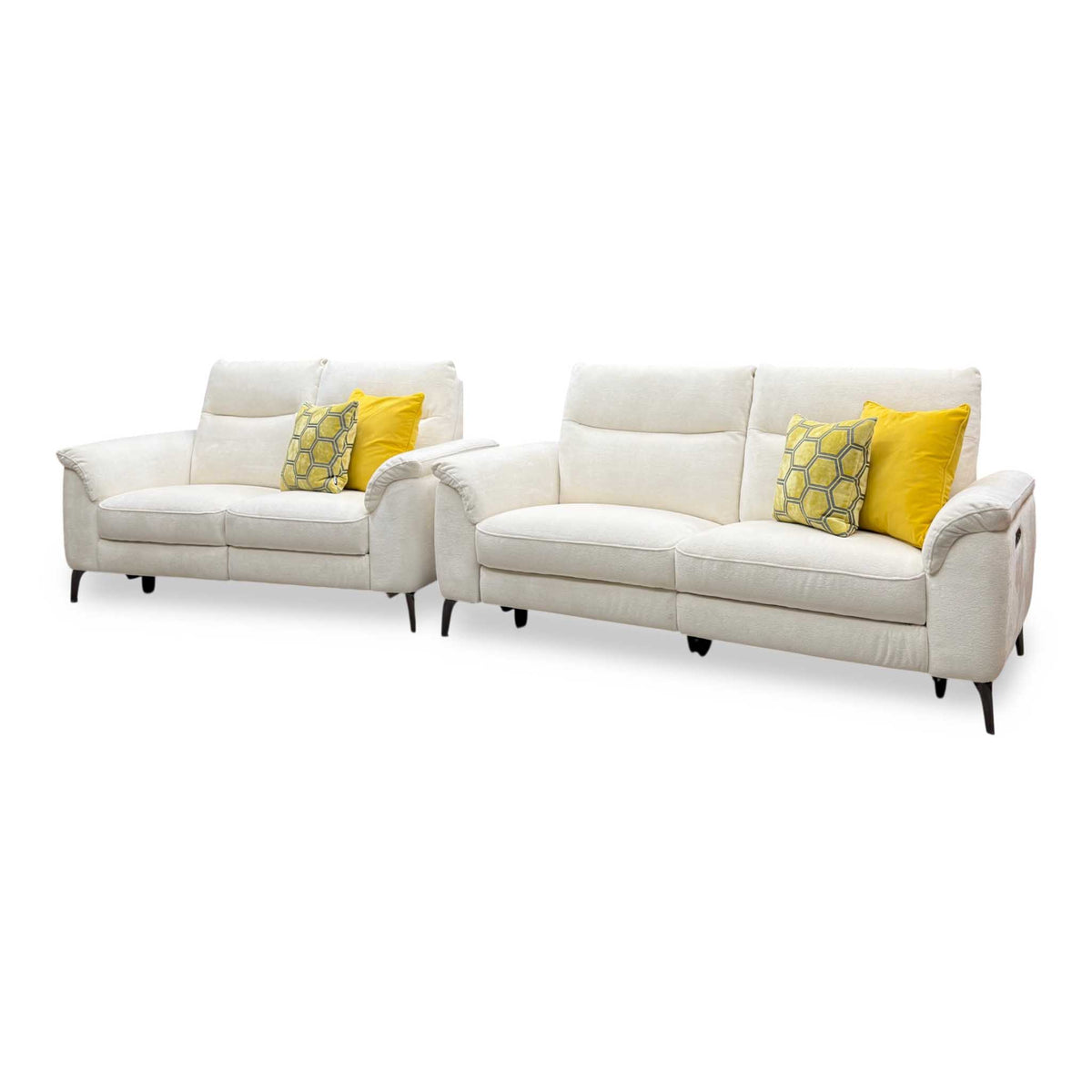 Morgan Hudson Ivory White Fabric 3 + 2 Seater Power Recliner Sofa Set – view 6