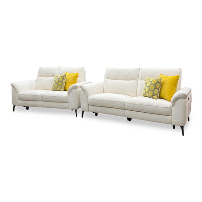 Morgan Hudson Ivory White Fabric 3 + 2 Seater Power Recliner Sofa Set – view 6