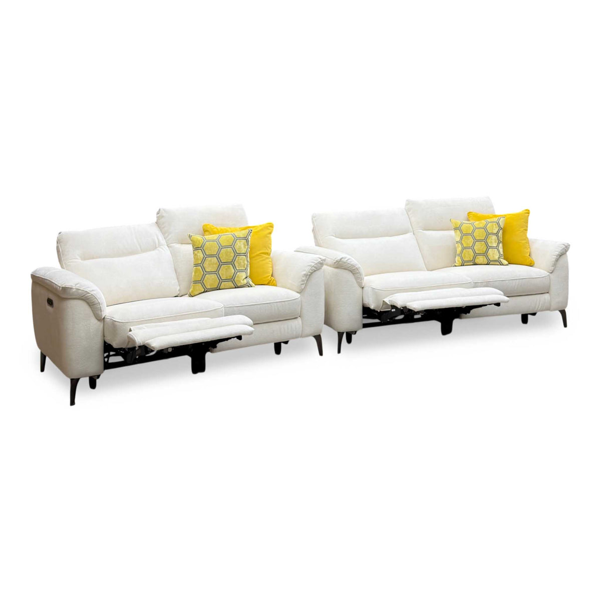 Morgan Hudson Ivory White Fabric 3 + 2 Seater Power Recliner Sofa Set