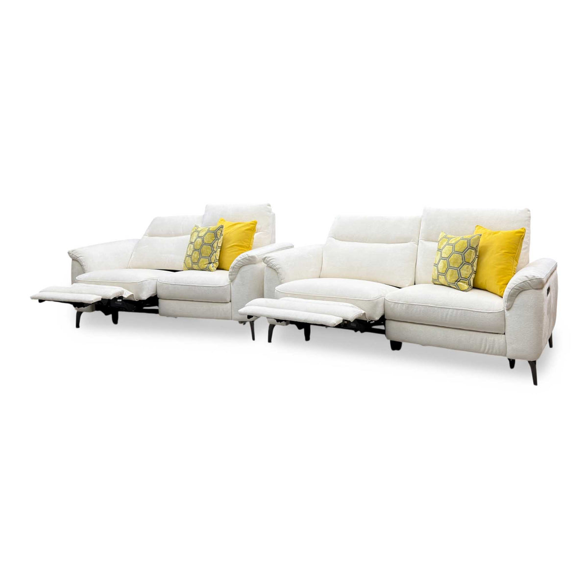 Morgan Hudson Ivory White Fabric 3 + 2 Seater Power Recliner Sofa Set – view 7