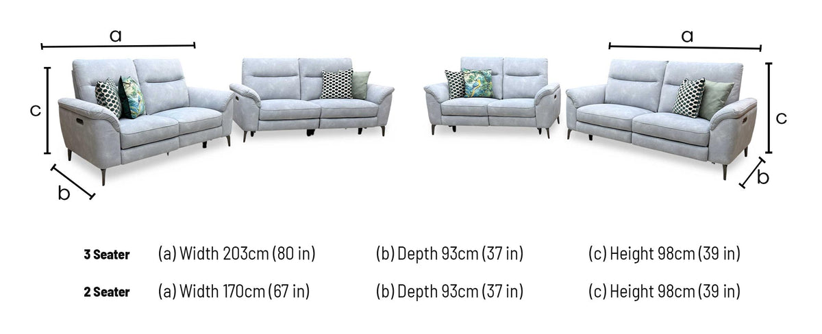 'Morgan' Dexter Smoke Grey Velvet Fabric 3 + 2 Seater Power Recliner Sofa Set